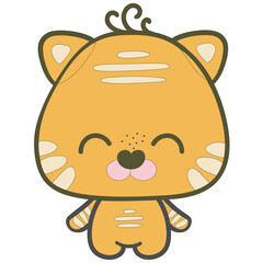 Cute tiger animal in standing position, smile, blink, vintage colour theme