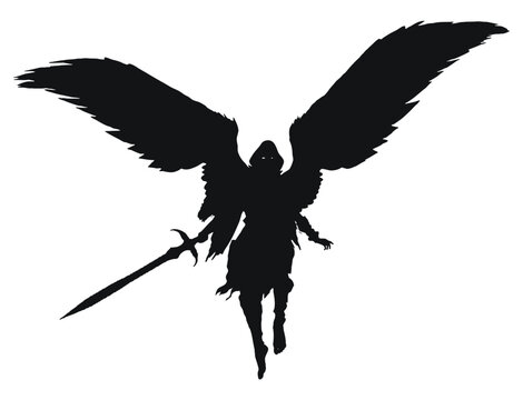 recommend clip art: Silhouette of an angel with a sword