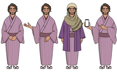 着物を着た笑顔の男性セット　マスクなし