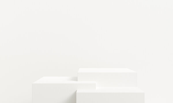 Minimalist white 3d podium scene. abstract white geometry shape background. Minimal cosmetic background for product presentation. 3d rendering.