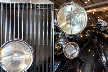 radiator grille and headlight of retro car