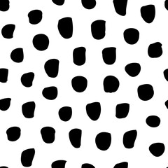 Abstract seamless hand drawn irregular pattern. Vector background illustration. Black and white tile with random various polka dot. Monochrome design for wrapping paper, fabric, backdrop