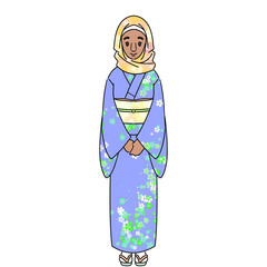 笑顔で挨拶をする着物を着た女性　マスクなし