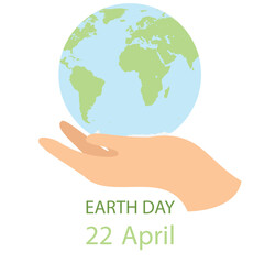 Earth day 22 April banner one hand holding Earth. Vector illustration.