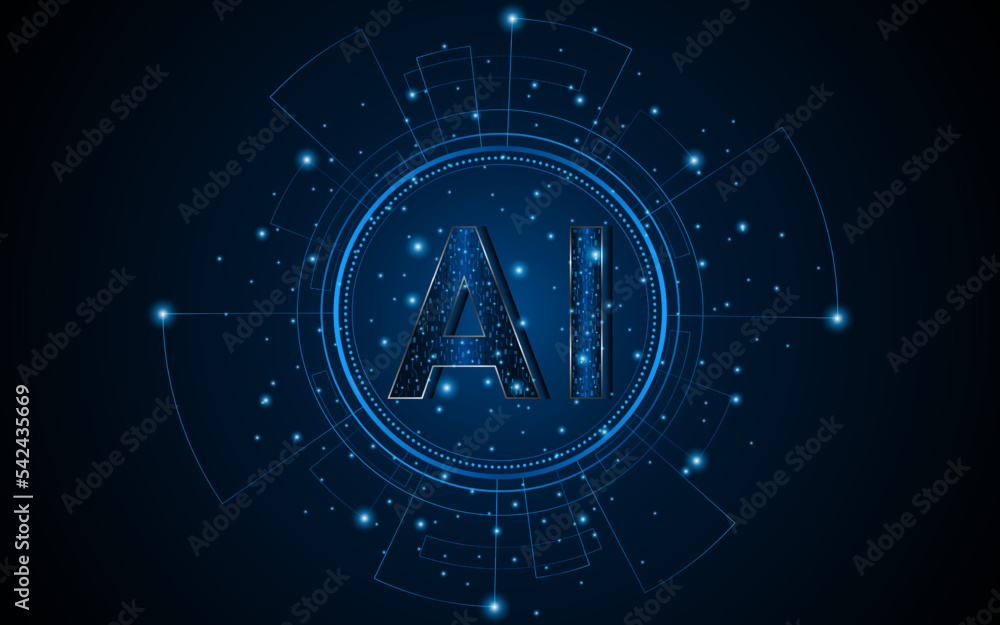 Poster Abstract AI or artificial intelligence symbol. Modern futuristic AI technology circuit board concept.
