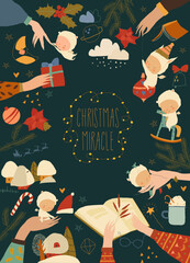 Merry Christmas Party Poster with Hands Holding Little Angels