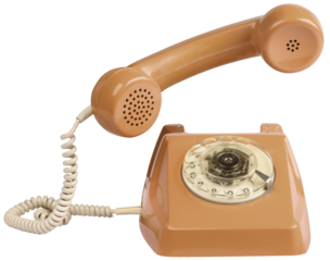 Vintage telephone answering with handset in the air isolated