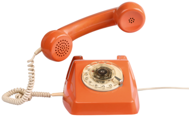 Vintage orange telephone with handset lifted, isolated