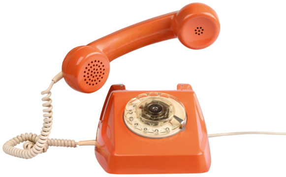 Vintage orange telephone with handset lifted, isolated