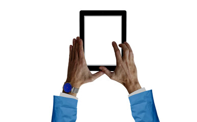 Hands with tablet. Tablet in hands. Person holding tablet computer.