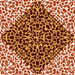Abstract leopard skin mosaic seamless pattern design. Geometric animal skin endless background. Vintage cheetah fur wallpaper.