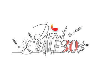Happy Diwali with 30% off text design. Abstract vector illustration.