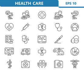 Healthcare icons. Health care, hospital, medical vector icon set
