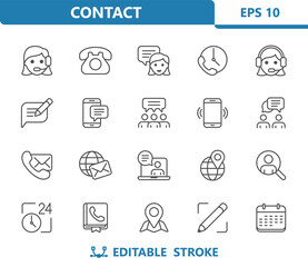 Contact icons. Contact us, communication, social media vector icon set