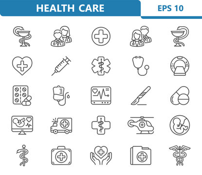 Healthcare icons. Health care, hospital, medical vector icon set