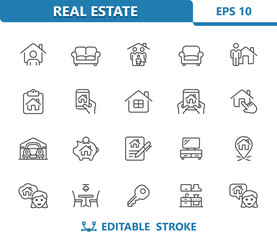 Home Icons. Real Estate, House, Household, Furniture, Rooms Vector Icon Set