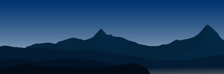 mountain and pine tree forest silhouette
