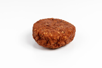 Frikadeller on white background, a rounded, flat-bottomed, pan-fried meatball of minced meat, often likened to the German version of meatballs.