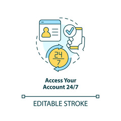 Around the clock account access concept icon. Web wallet. Online banking advantage abstract idea thin line illustration. Isolated outline drawing. Editable stroke. Arial, Myriad Pro-Bold fonts used