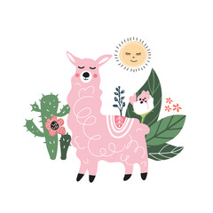 Cute cartoon alpaca. Can be used for kids clothes design, prints and posters.