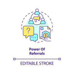 Fototapeta premium Power of referrals concept icon. Insurance company marketing. Engage clients abstract idea thin line illustration. Isolated outline drawing. Editable stroke. Arial, Myriad Pro-Bold fonts used