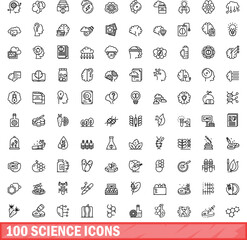 100 science icons set. Outline illustration of 100 science icons vector set isolated on white background