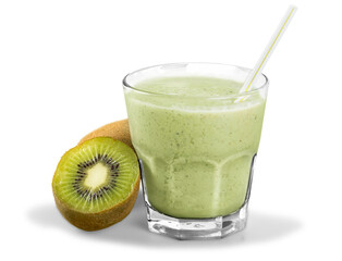 Naklejka na ściany i meble Healthy green smoothie in glass on background
