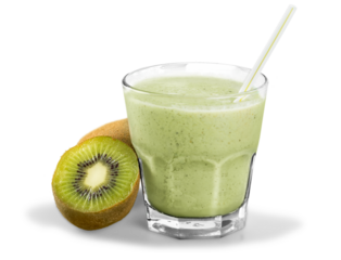 Healthy green smoothie in glass on background