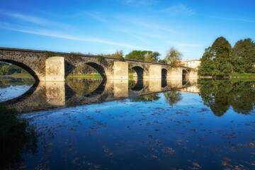 famous bridge of Ponte Buriano, crossing River Arno near Arezzo, Tuscany, Italy