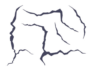Cracks, splits. Vector set of crack silhouettes isolated on white background.
