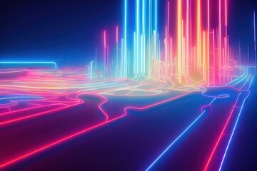 Abstract sinuous motion with neon light motion effect. The concept of using a car background.