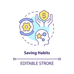 Saving habits concept icon. Insurance policies benefit. Inculcate economy literacy abstract idea thin line illustration. Isolated outline drawing. Editable stroke. Arial, Myriad Pro-Bold fonts used