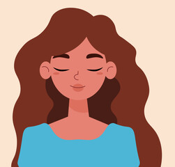 image of a curly girl with brown hair and closed eyes.