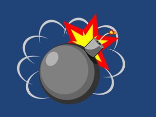 Old round bomb with a burning fuse