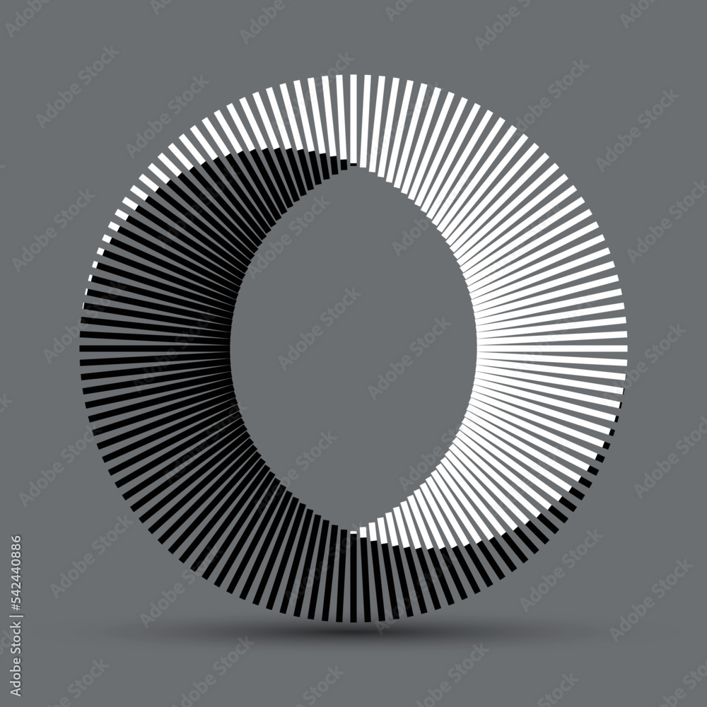 Wall mural black and white lines in circle abstract background. yin and yang symbol. dynamic transition illusio