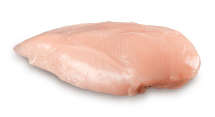 raw uncooked chicken breast fillet against white