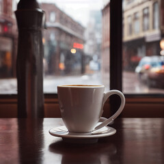 View from inside coffee shop - Artificial Intelligence generated