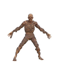 3d illustration of a fantasy mummy monster standing with spread arms isolated on transparent background.