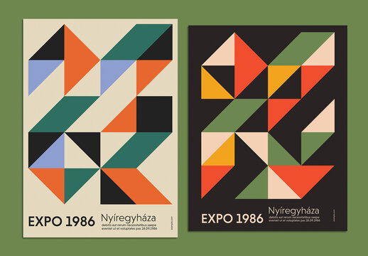 Swiss Design Composition Poster Layout with Geometric Shapes