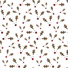 Seamless pattern with deer faces. Nose, horns and round eyes on white. Christmas or New Year background