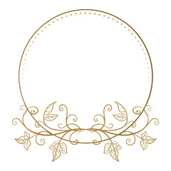 Vector round dotted frame. Ivy leaves and stems decoration.