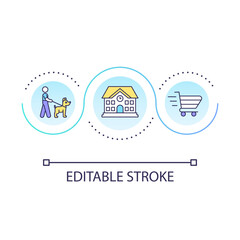 Convenient neighborhood factors loop concept icon. Buy home. House purchase. Schools and walkability abstract idea thin line illustration. Isolated outline drawing. Editable stroke. Arial font used