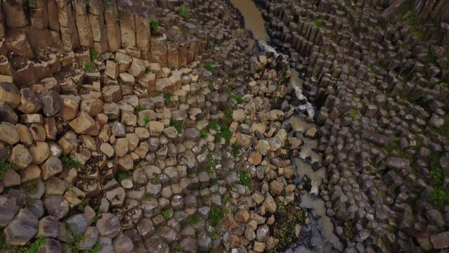 Aerial drone shot of prisms rocks