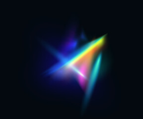 Crystal rainbow lights effect, bright ray or beam glowing light. Flare reflection from prism or diamond. 3d gem shining iridescent glare. Lens colorful vector diamond light - obrazy, fototapety, plakaty