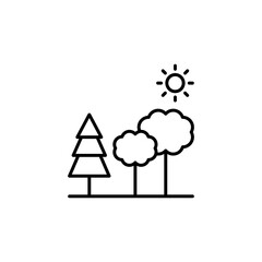 Park Icon Set. Trees, forest and bench vector icons. Nature, sun, lake. Set of park icon with outline design. Park vector illustration. City park icons set.