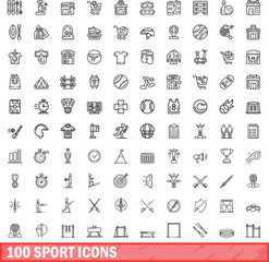 100 sport icons set. Outline illustration of 100 sport icons vector set isolated on white background