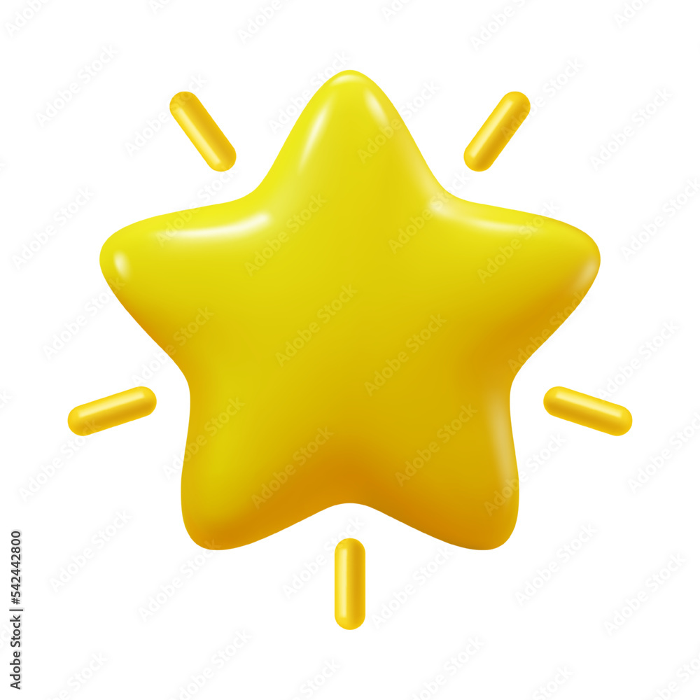 Aufkleber Shining and glowing star with rays, isolated celestial body. Radiant golden shape with twinkling and sparkling effect. Vector in three dimensional 3d style