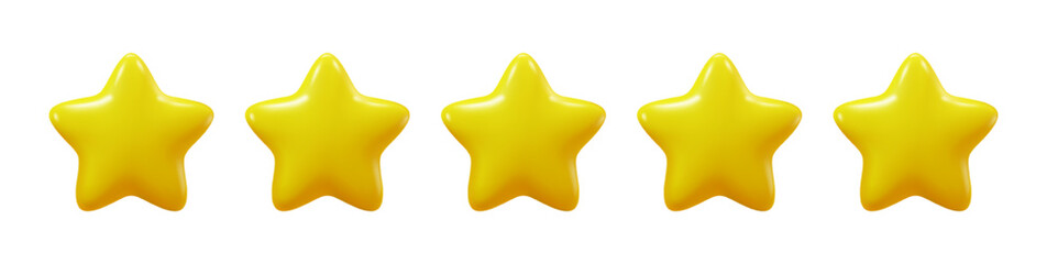Greatest review, isolated golden five stars. Appraised service or performance, feedback or rating. Best assessment. Vector in three dimensional 3d style