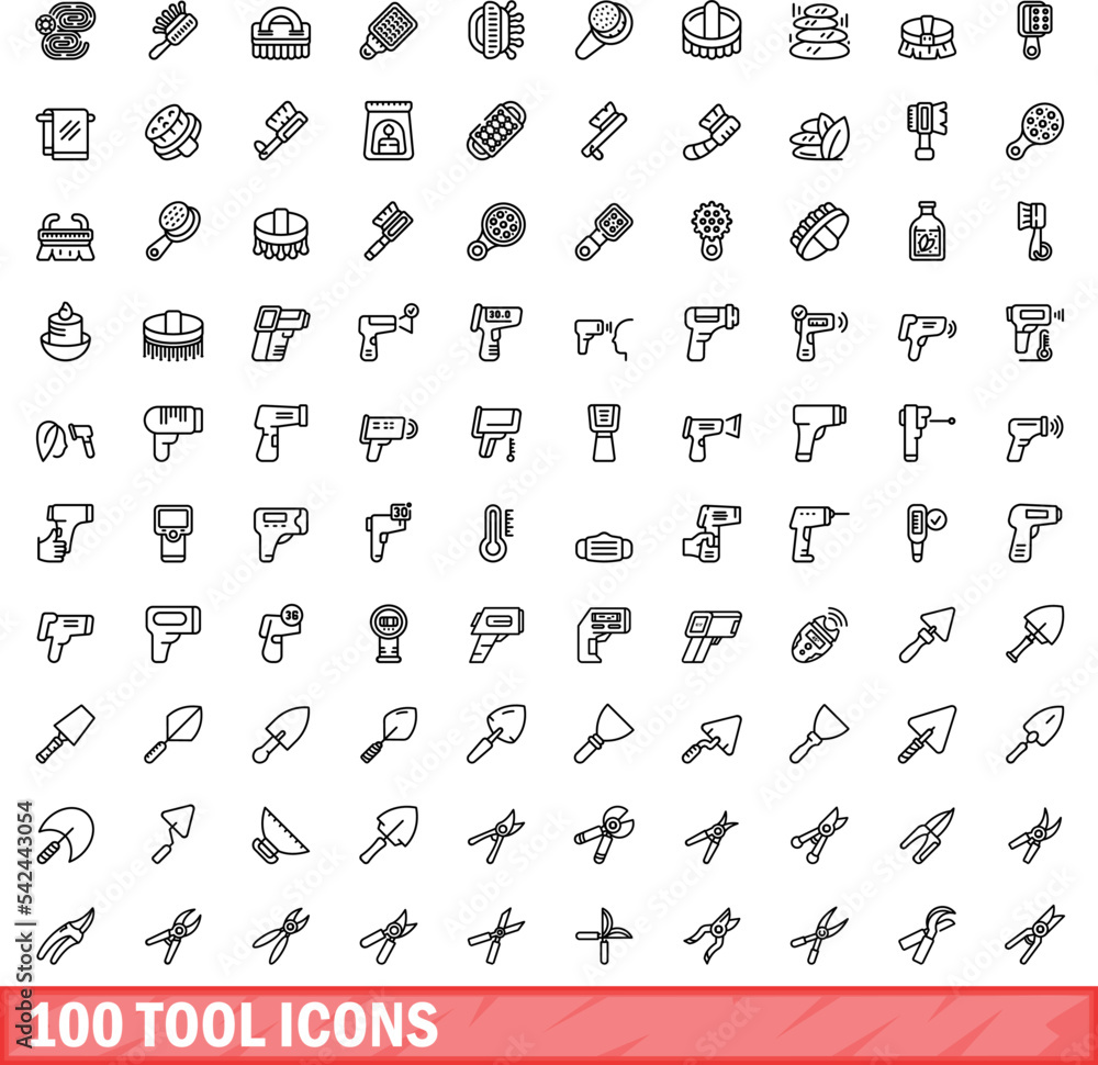 Poster 100 tool icons set. outline illustration of 100 tool icons vector set isolated on white background