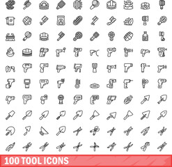 100 tool icons set. Outline illustration of 100 tool icons vector set isolated on white background